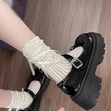 Mary Janes Ballet,Mary Janes,Women's Chunky Platform Marys Janesd Shoes,Women's Round Toe Ankle Strap Marys Janesd,Bow Detail,Shallow Mouth,for Travel Occasions,Women Dressy and Work Black