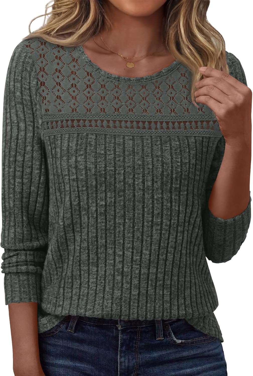 Womens Lace Long sleeve Sweaters Shirts