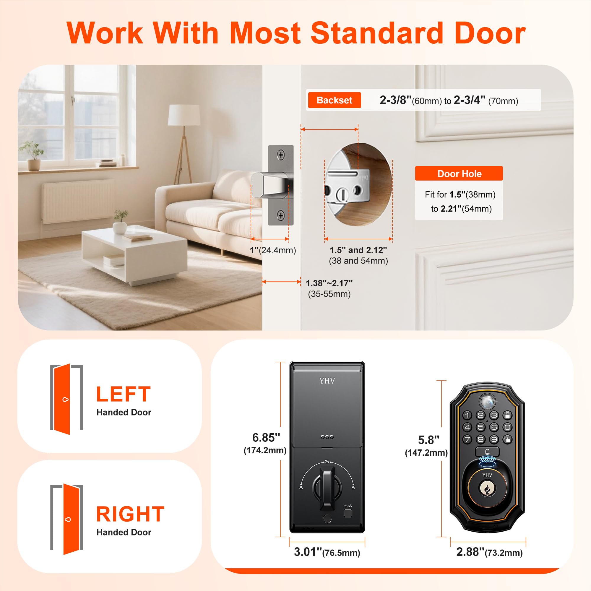 Keyless Entry Door Lock with Camera Electronic Smart Lock Fingerprint Keypad Deadbolt with Code, App Remote Control, Auto Unlock, Wi-Fi Connected, Doorbell for Front Door