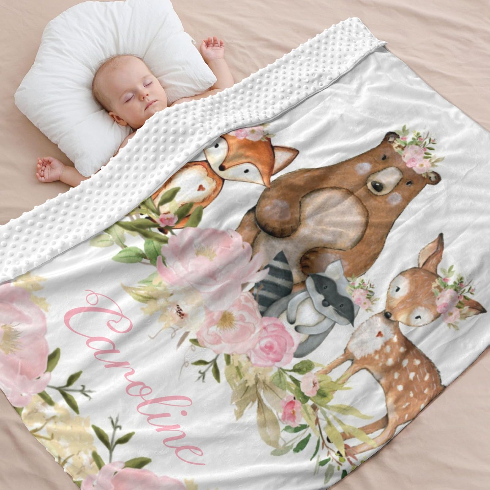 Amazon.com: Safari Animals Floral Personalized Baby Blanket Boys Girls Soft Minky  Blanket Double Layer Dotted Custom Newborn Shower Gifts 40X50 in : Baby