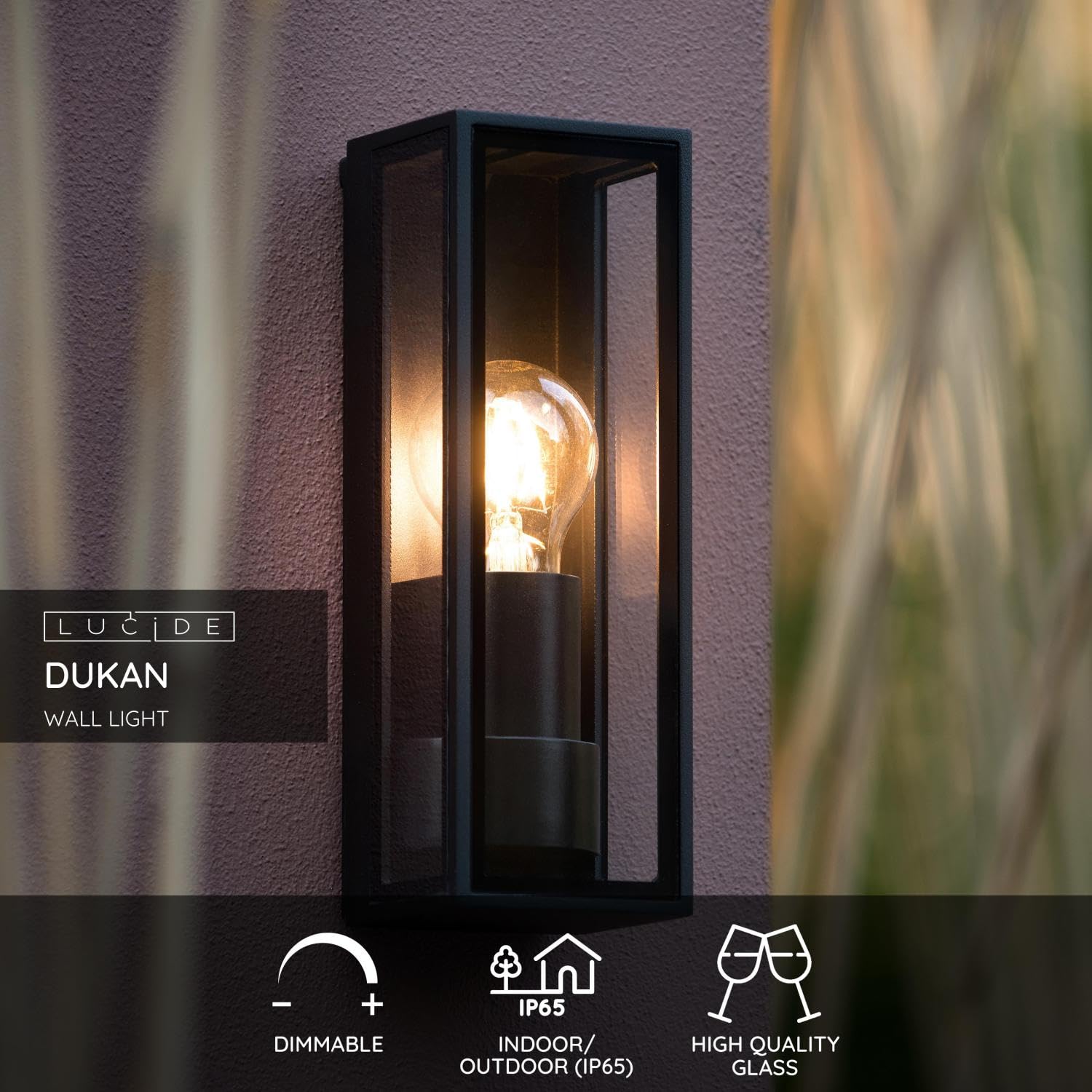 LUCIDE DUKAN - Wall Light Indoor/Outdoor - 1xE27 - IP65 - Black - Image 3
