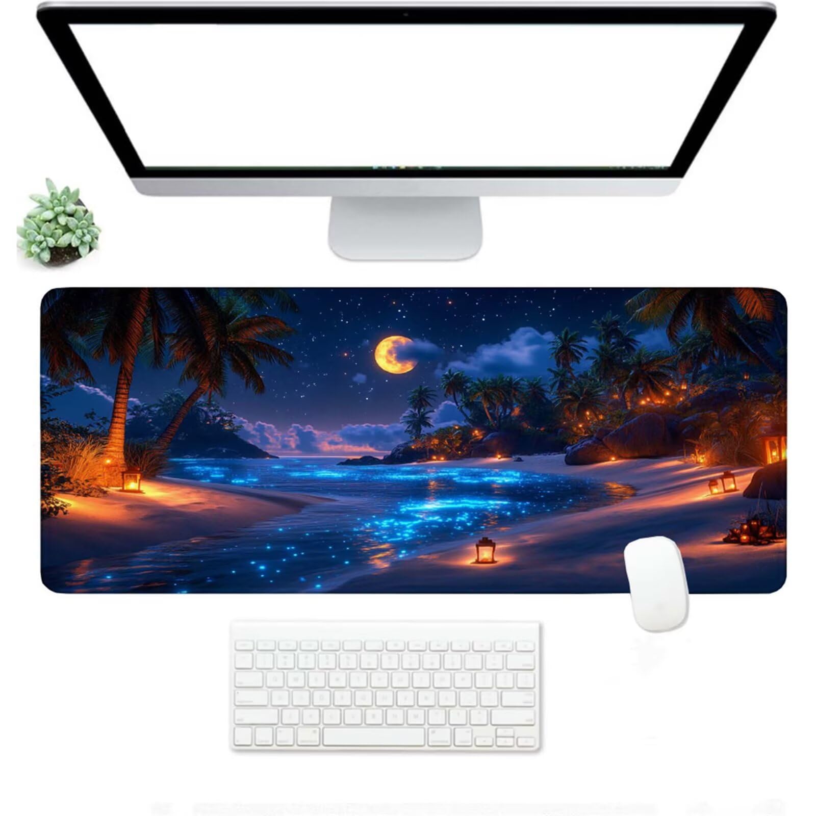 Podkładka pod mysz XXL 1200 x 400 x 3 MM, duża niebieska podkładka pod mysz z wodoodporną i gumową antypoślizgową podkładką pod mysz księżycową zszyte krawędzie, poprawia precyzję i szybkość dla