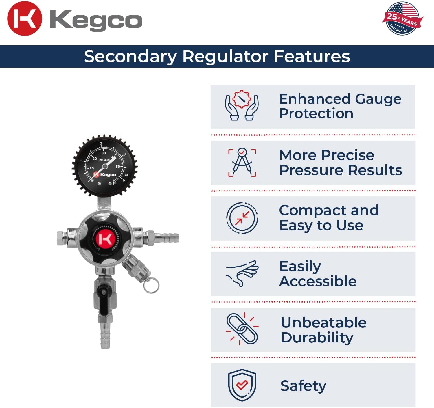 Kegco Elite Series Single Product Secondary Regulator