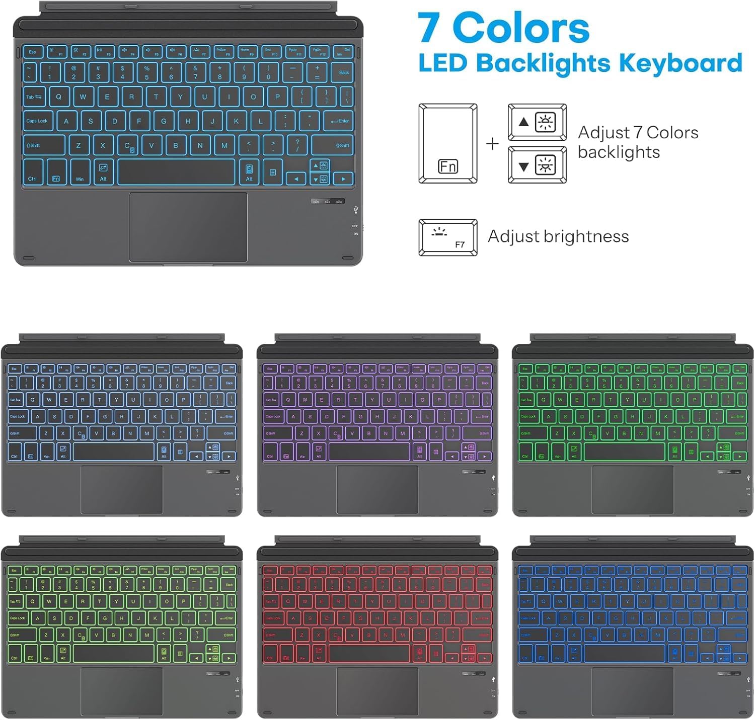 OMOTON Keyboard for Surface Go 4/3 /2/1, Bluetooth Type Cover for Surface Go, 7-Color Backlit, Ultra-Slim Wireless Keyboard with Touchpad, Built-in Rechargeable Battery