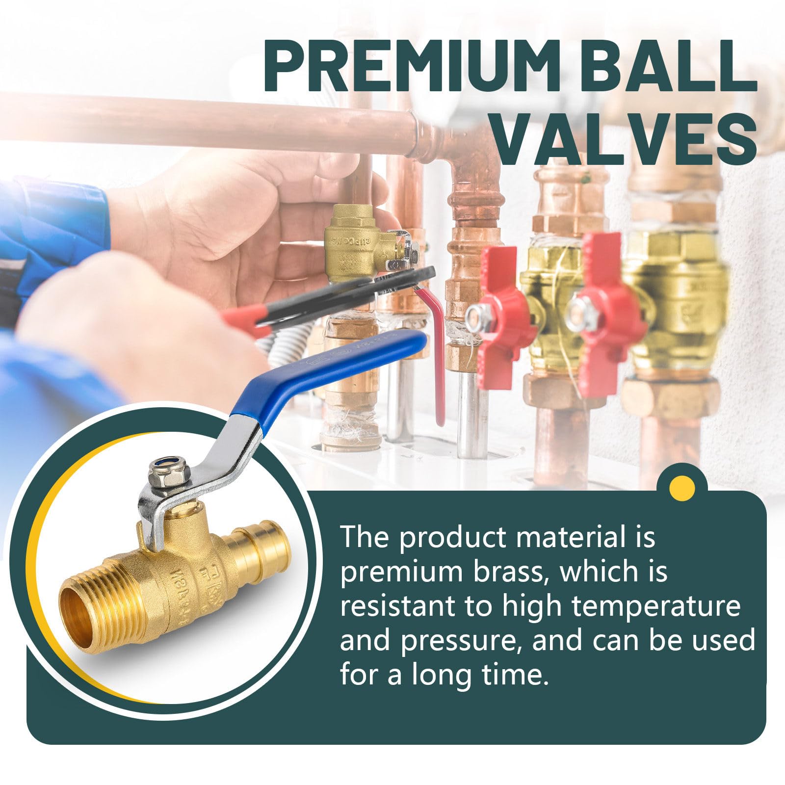 5 válvulas de bola azules, válvula de cierre MNPT de 1/2 pulgada Pex A x 1/2 pulgada, válvula de bola de cierre de expansión Pex de puerto completo para agua, aire, línea de combustible, tubo
