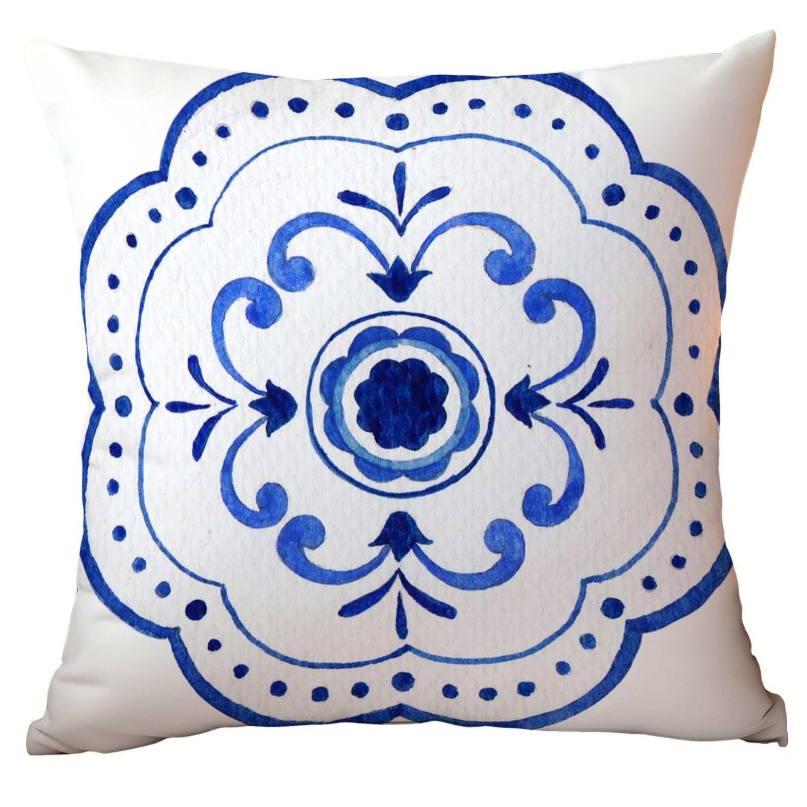 Cushion Covers 60cm x 60cm Moroccan Blue Garden Cushions Soft Fabric Pillow Case Short Plush Outdoor Cushion Covers for Car Office Throw Pillow with Invisible Zipper