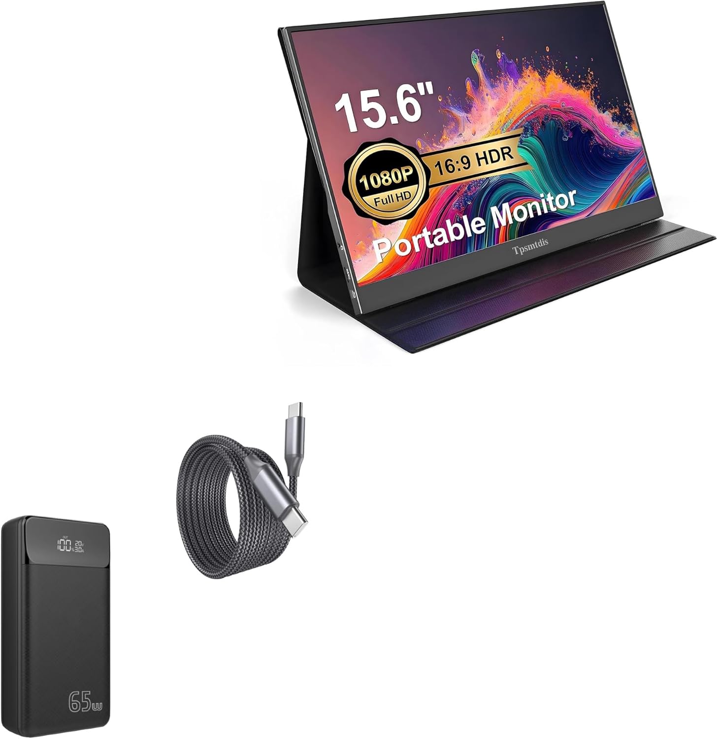 BoxWave Power Bank Compatible with Tpsmtdis Portable Monitor Screen Extender (15.6 in) - PD Rejuva Power Pack Bundle (65W 30000mAh), Power Delivery Power Bank Portable Adapter - Jet Black