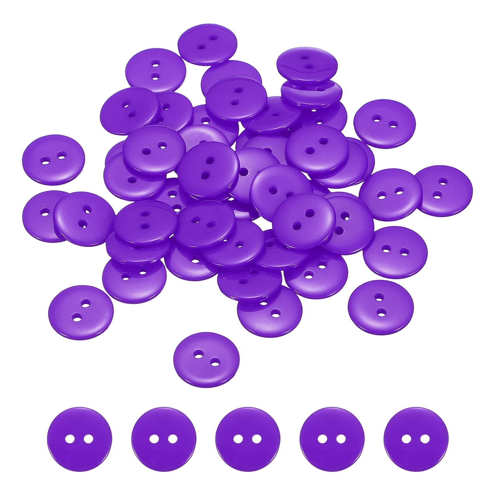 sourcing map 50pcs Resin Sewing Button, 15mm (5/8-inch) 2 Holes Round Craft Decorative Buttons for Coat Clothes Holiday Decoration, Purple