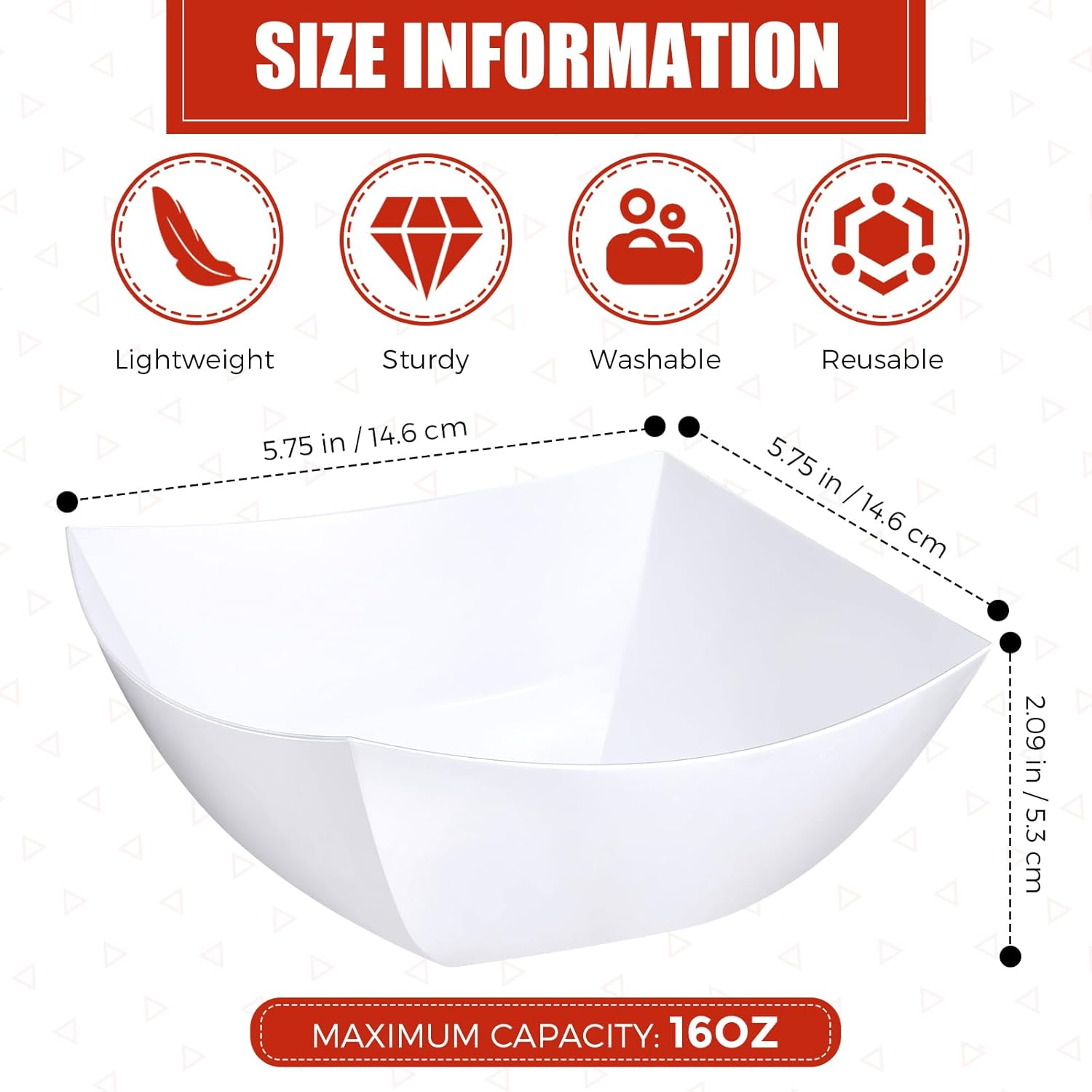 sliner 100 pcs square plastic bowls plastic serving bowls disposable chip containers for parties snack fruit candy containers for candy buffet salad bar buffet party supplies (white,16 oz) white 16 oz