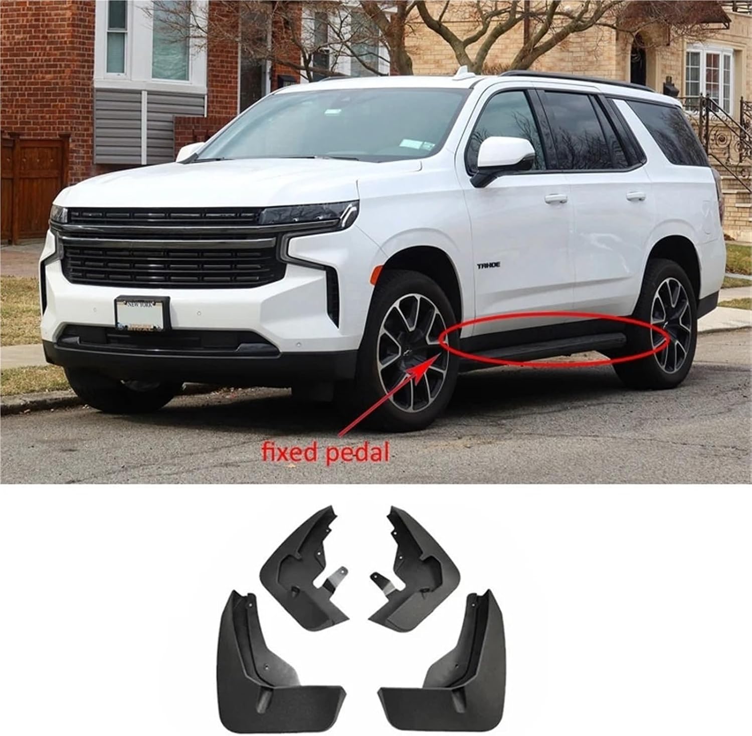 4pcs Compatible with Tahoe GMC Yukon 2021 2022 2023 2024 Front Rear Fenders Mud Flap Mudguard Splash Guard Cover Car Accessories(Fixed Pedal)