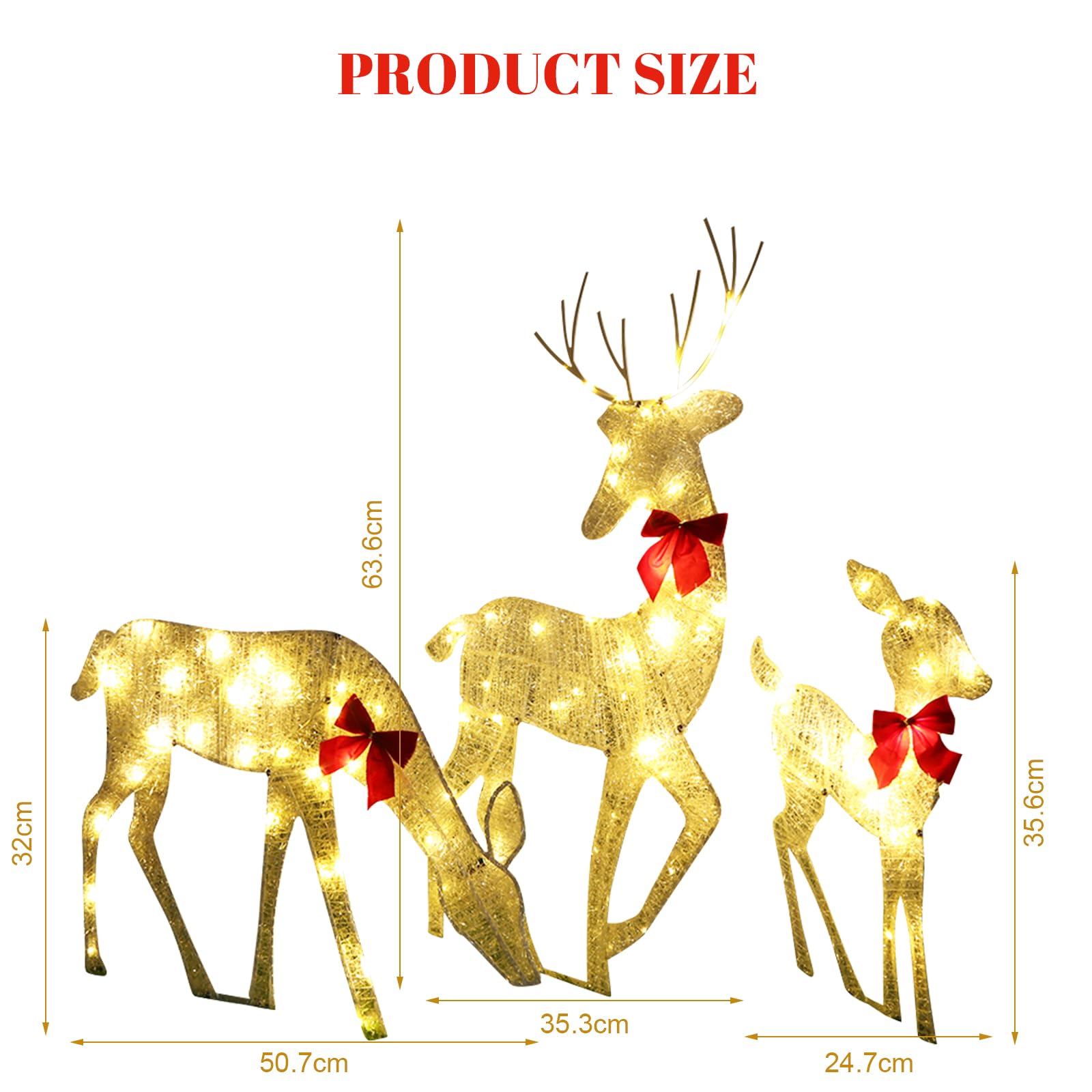 BomKra 3-Teiliges LED Rentier Familie Weihnachtsdeko 100er LED Rentiere Beleuchtet 2d Wasserdicht Weihnachtsbeleuchtung Aussen Für Außen Und Innen, Rasen, Wohnzimmer Party Dekorationv
