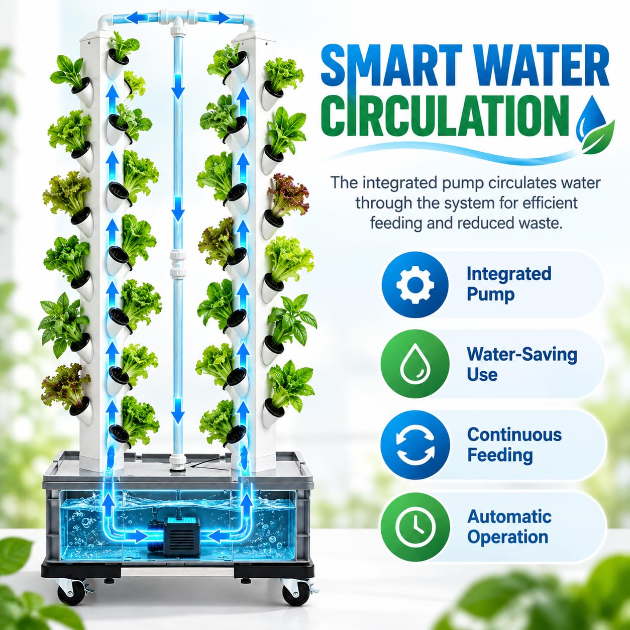 Torre idroponica Verticale 56 Fori Sistema Di Coltura Idroponica con Ruote e Pompa Acqua, per Coltivazione di Fiori, Verdure, Patate, Verdure Latifoglie