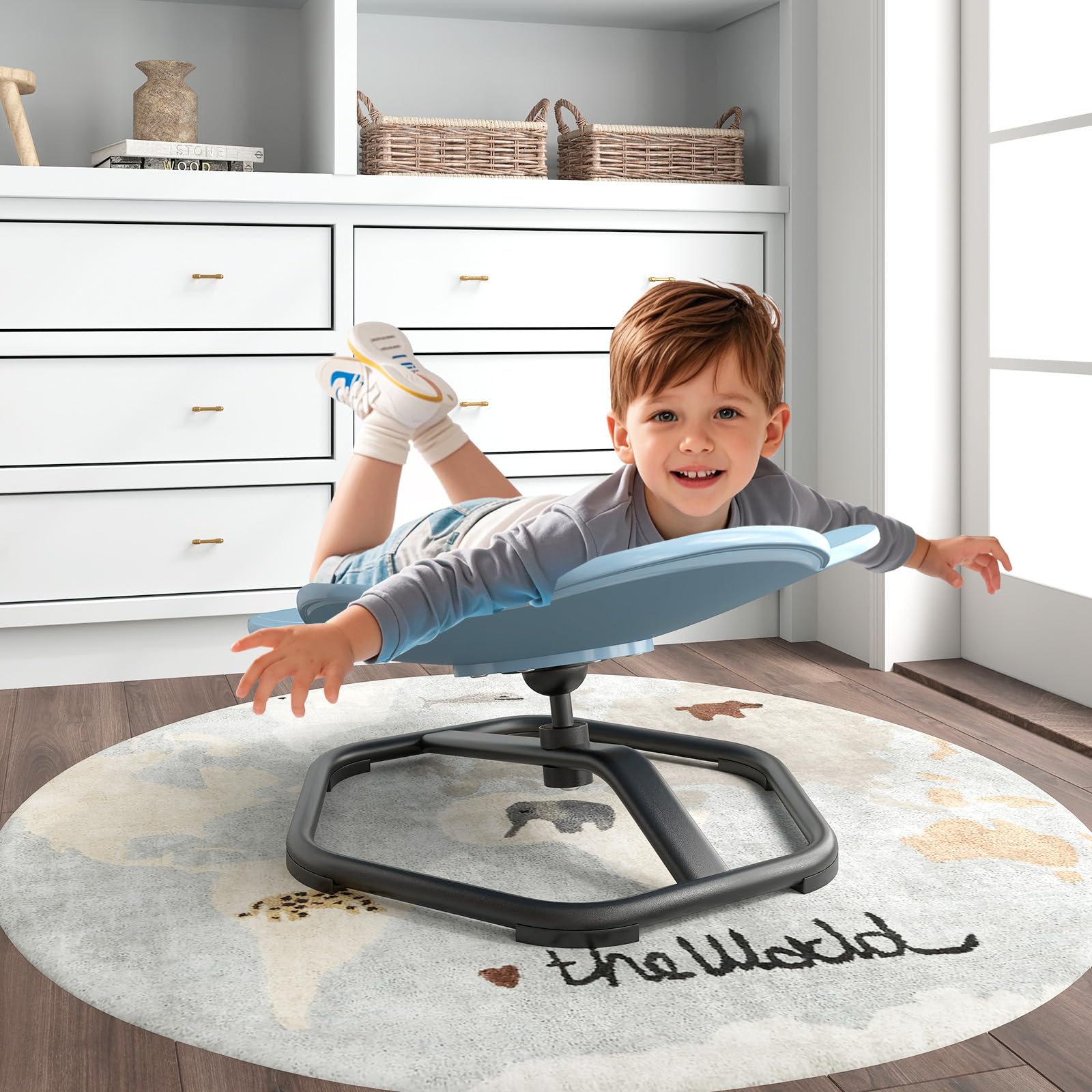 COSTWAY Chaise Pivotante Sensorielle Enfant en Forme Éléphant avec Siège Rotatif, Carrousel Chaise Sensorielle pour Autisme avec Base Antidérapante, Charge 100kg, Chaise d'équilibre pour 3 Ans+