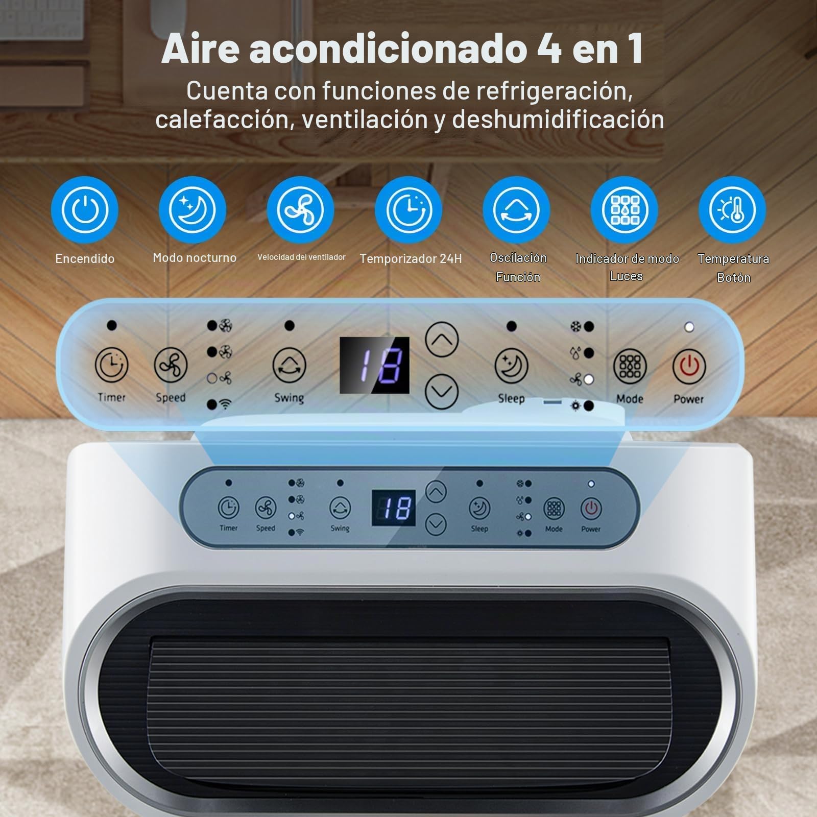 KOMFOTTEU 4 en 1 Aire Acondicionado Portátil 14000BTU 4 Modos