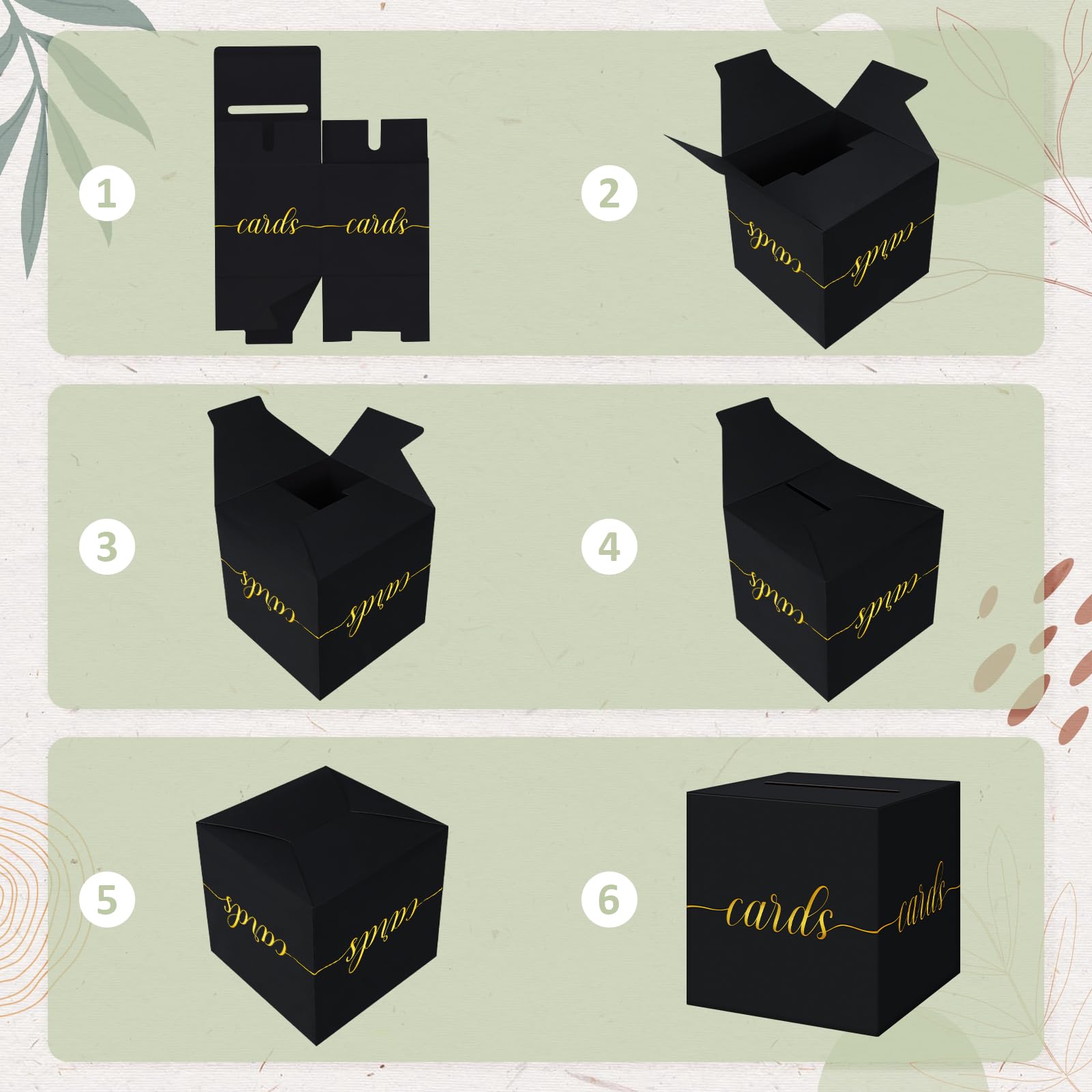 QIKSION Black Graduation Card Box, Gold Foil Gift Card Box for Party Decorations, Wedding Reception, Birthday, Baby & Bridal Shower, Anniversary, Retirement