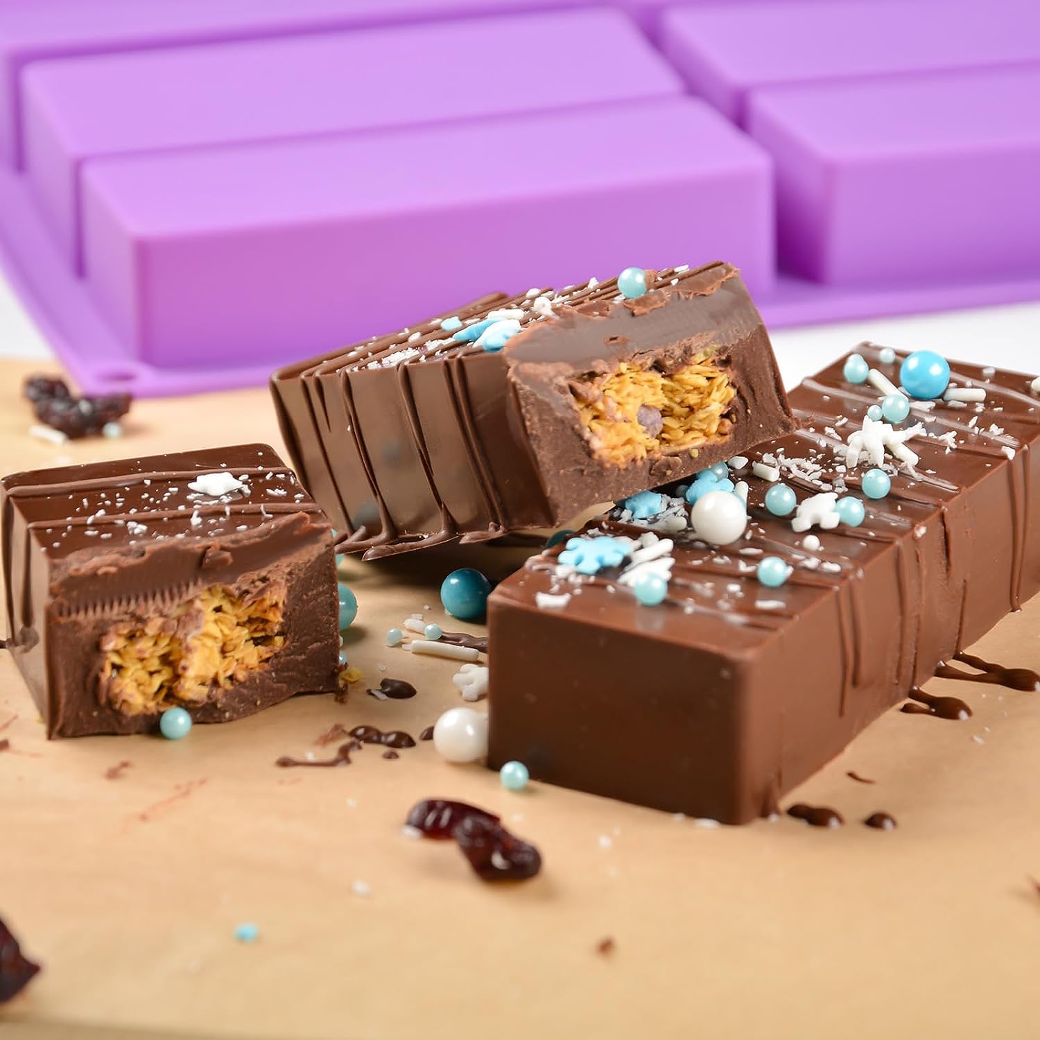 Undy 8 Cavity Mold Large Rectangle Granola Bar Silicone Protein Bar Molds Energy Bar Maker for Chocolate Truffles Bread Brownie Cheesecake Pudding Butter Mould (Pack of 1) — Amazon image 4