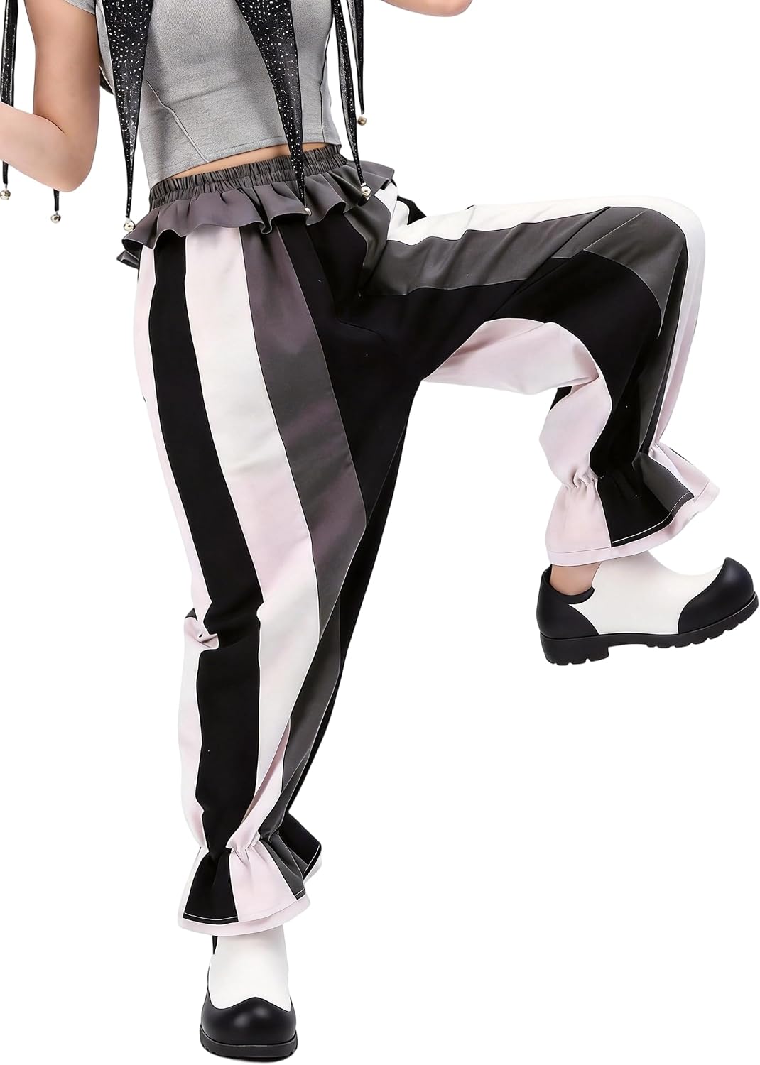 DAZCOS Retro Striped Clown Pants for Women Ruffled Bloomers Gothic Sweet Streetwear Baggy Pants for Cosplay Party