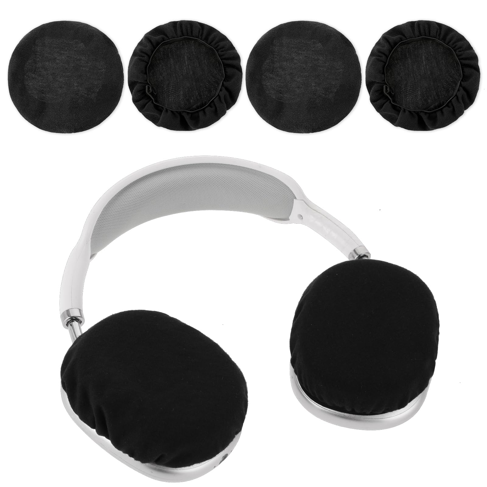 Photo 1 of 2 Pairs Headphone Covers for Ears, Washable Strechable Headset Earpad Cloth Cover Black Headset Ear Covers Fit 3.5" - 4.3" Ear Pads