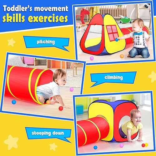 Miniatura 2 de Tienda de campaña para niños con bolas+túnel de gateo + tienda de campaña de castillo, casa de juegos desplegable para niños y niñas, regalo