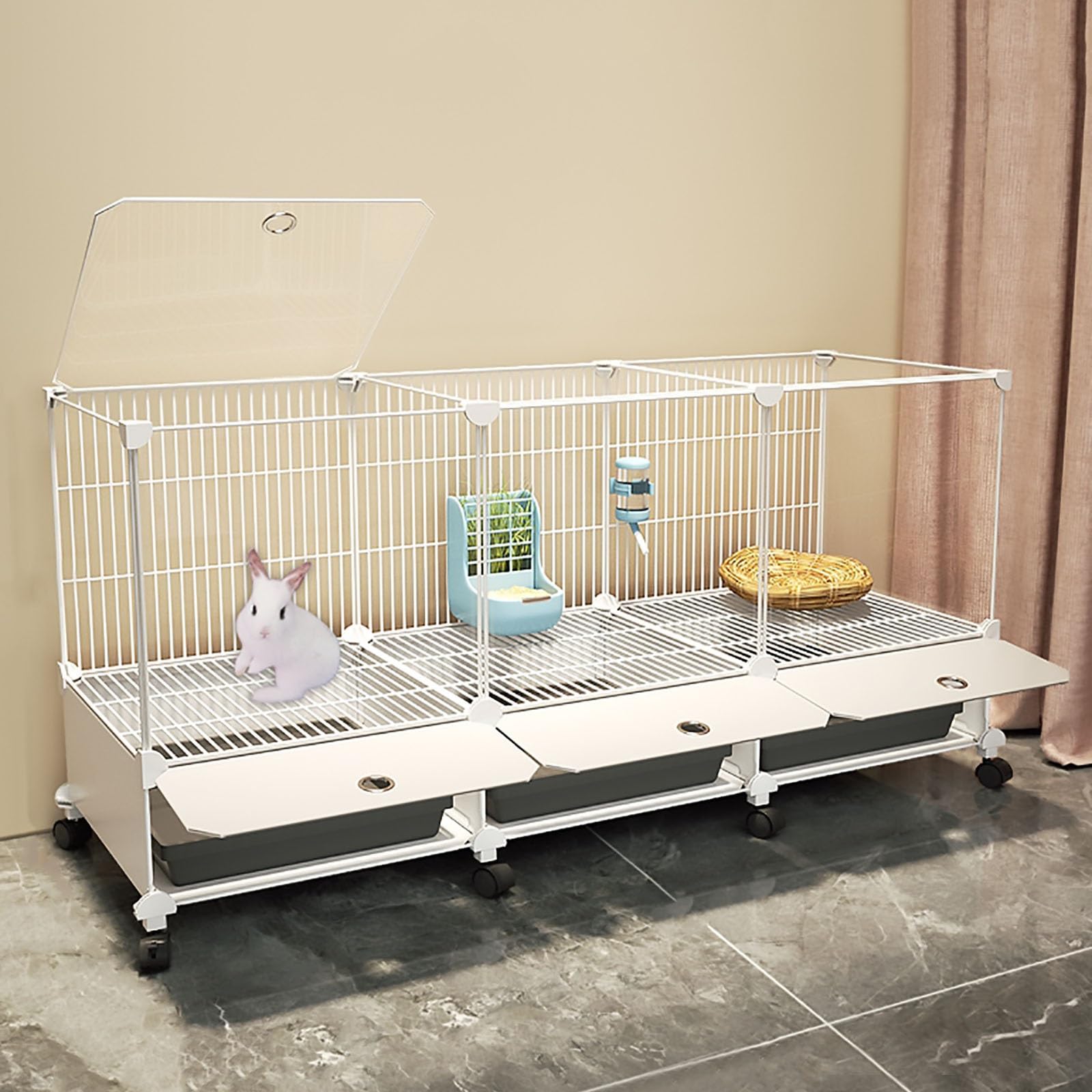 Jaula para Conejos Transparente de Gran Espacio para el hogar, conejera para Interiores, Jaula de Alambre Desmontable para Mascotas, para Gato, hurón, Conejo, Erizo