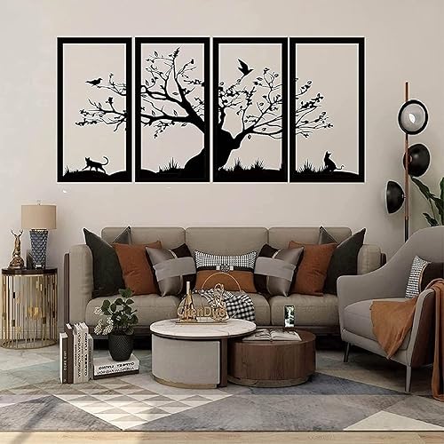Miniatura 3 de Metal Wall Art Sculpture Decorative Metal Tree of Life Wall Decoration, Metal Tree Wall Art, 4 Panels Tree of Life Decor, Metal Wall Hangings, Tree