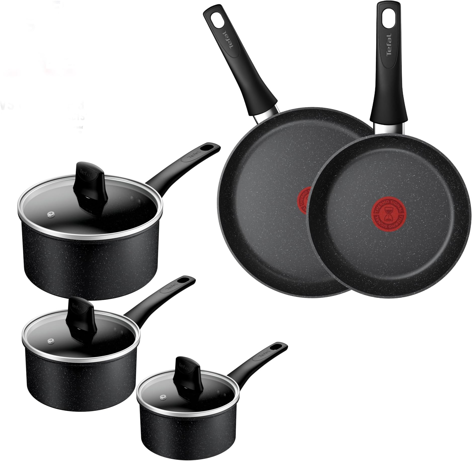 Tefal Titanium Stone Induction Non-Stick 5pc Set: Saucepan 16/18/20 + lids, Frying pan 24/28cm, High-Performance Non-Stick Coating, Metal Safe, All Hobs Including Induction, Thermo-Signal, E105S545