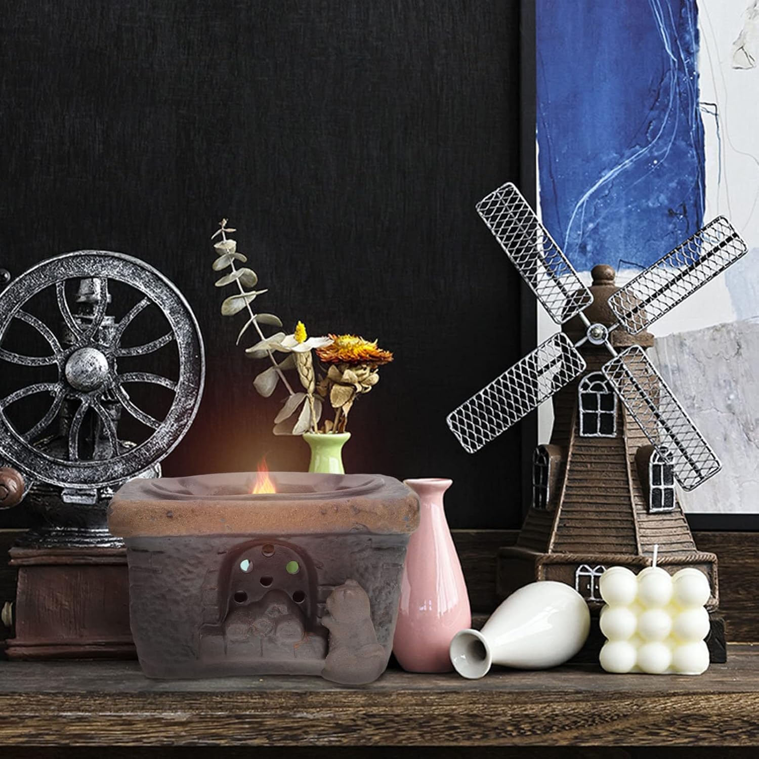 Ceramic Tea Warmer Base for Teapot Japanese Style Candle Heated Tea Stove Retro Design for Home Use and Special Occasions