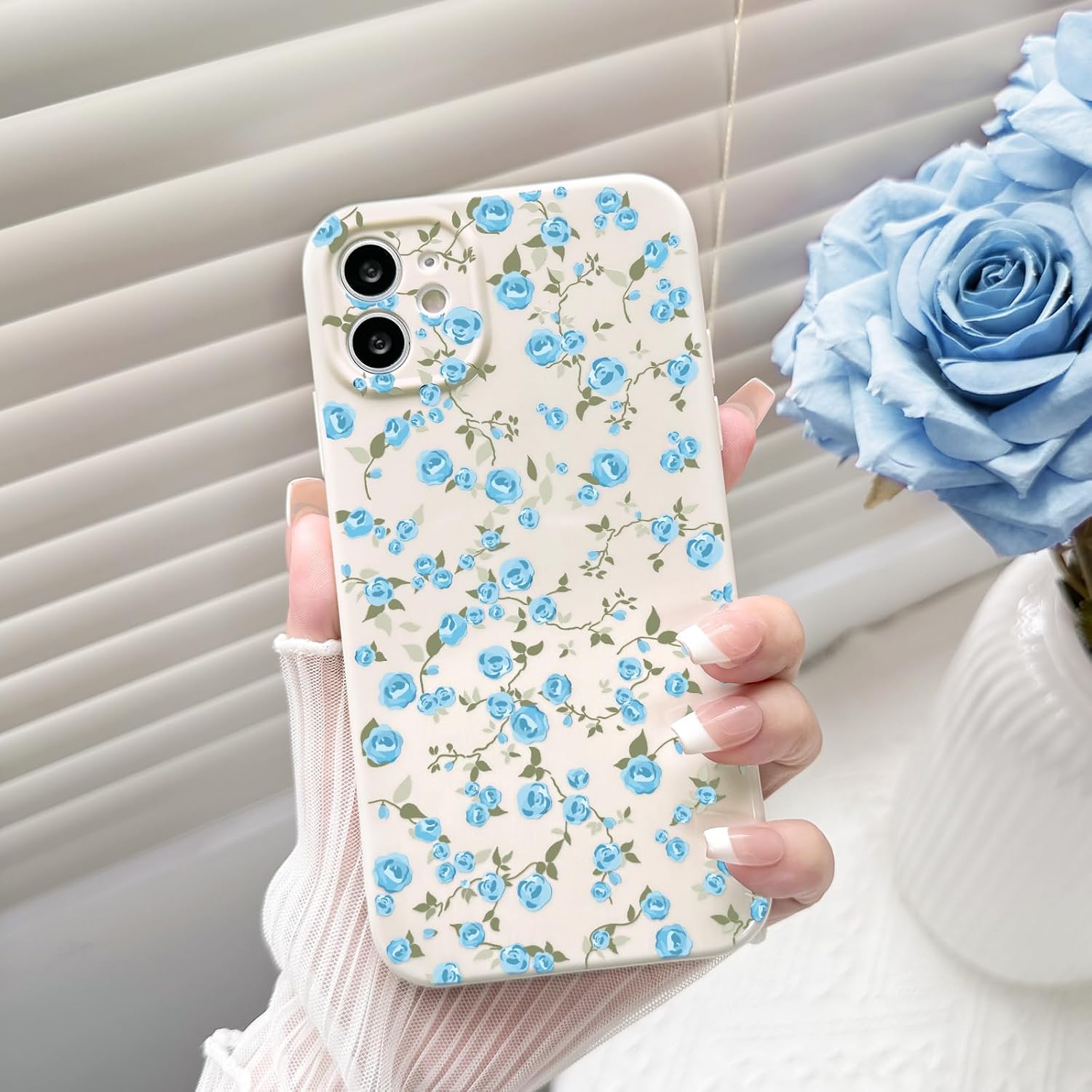 Condition photo showing New/Like New for nititop compatible with iphone 12 case cute flower for women girls floral rose design vintage shockproof soft girly slim tpu fashion protective phone cover - light blue light blue iphone 12