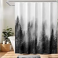 Vista 13 de ORTIGIA Cortina de ducha de 78 pulgadas de bosque neblinoso verde oscuro para baño, juego de cortina de ducha de naturaleza y bosque con ganchos