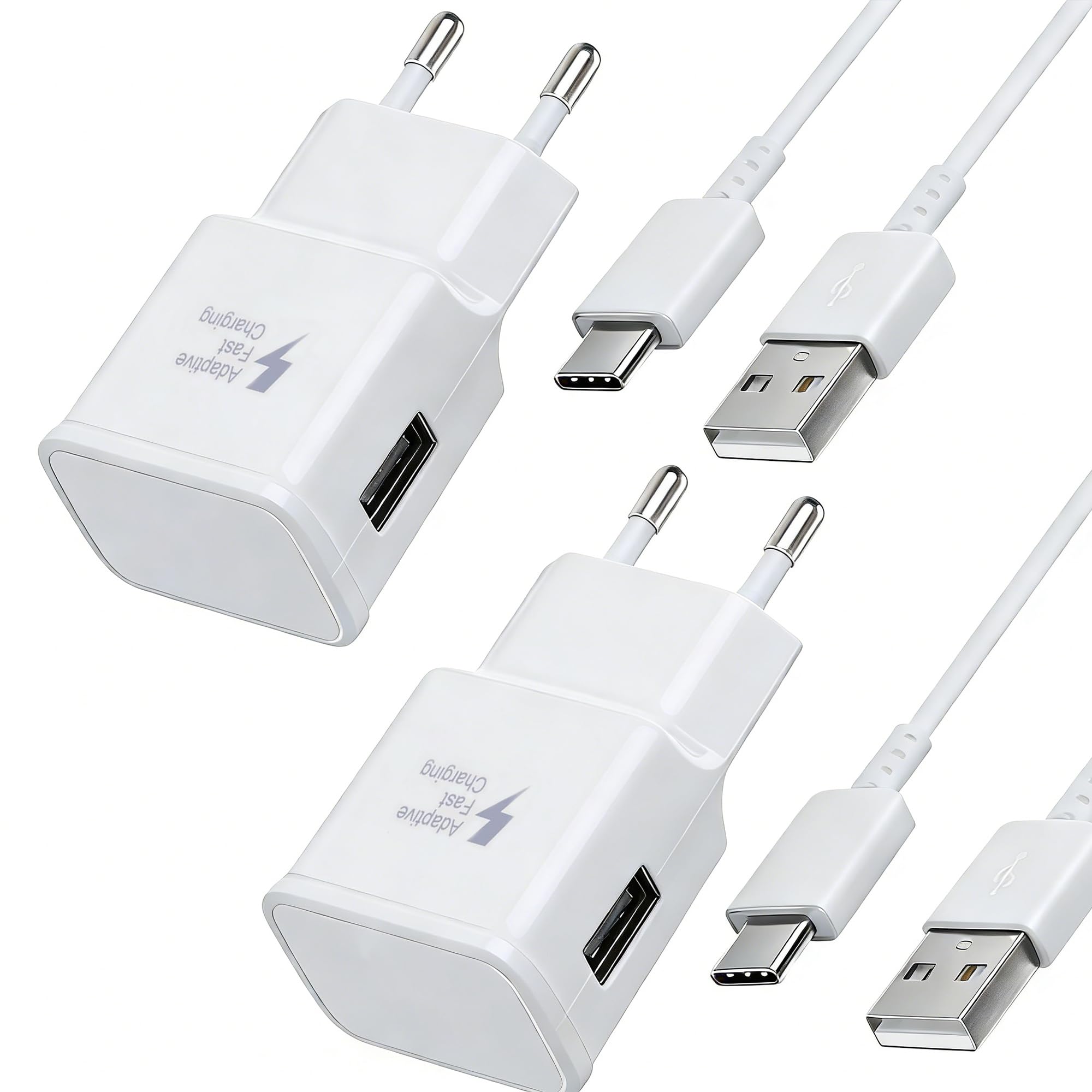2-Pack Caricatore USB con 1,5m Cavo USB Tipo C per Samsung Galaxy S8 S9 S10 S20 S21 FE S22 S23 Plus Note 8 A13 A14 A20 A50 A53 A54 A34 A14 A13,Ricarica Rapida Caricatore Cellulare e altri Smartphone
