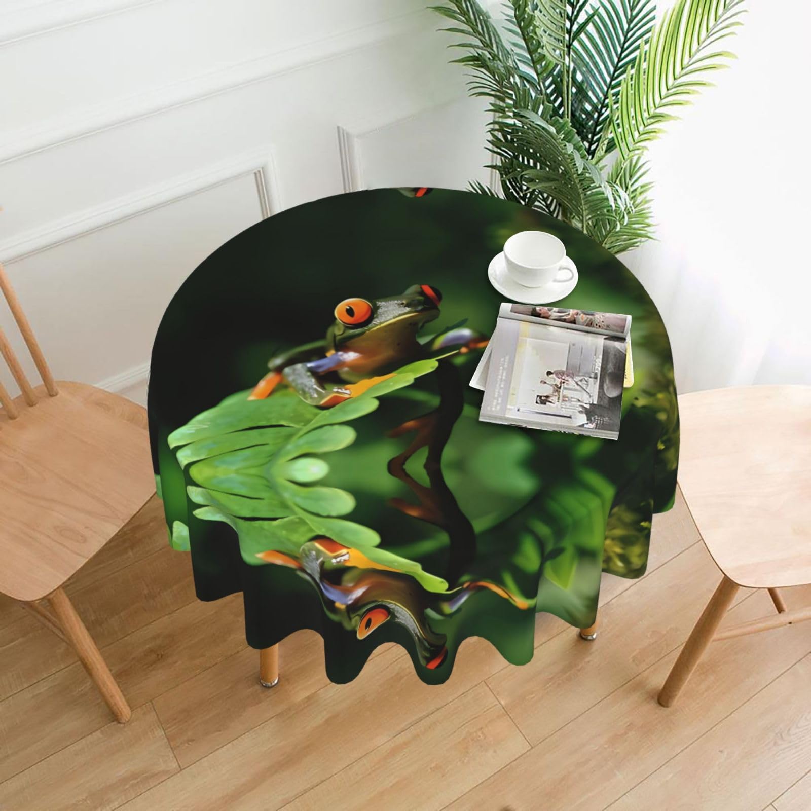 HJFCZH Peace Frog Tree Prints Round Decorative Tablecloth 60in - High-Grade Polyester Throw for Dinners, Weddings & Everyday Use