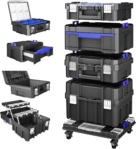 Caja de herramientas apilable de 4 niveles con ruedas Sistema de almacenamiento modular de caja organizadora de herramientas Caja de herramientas