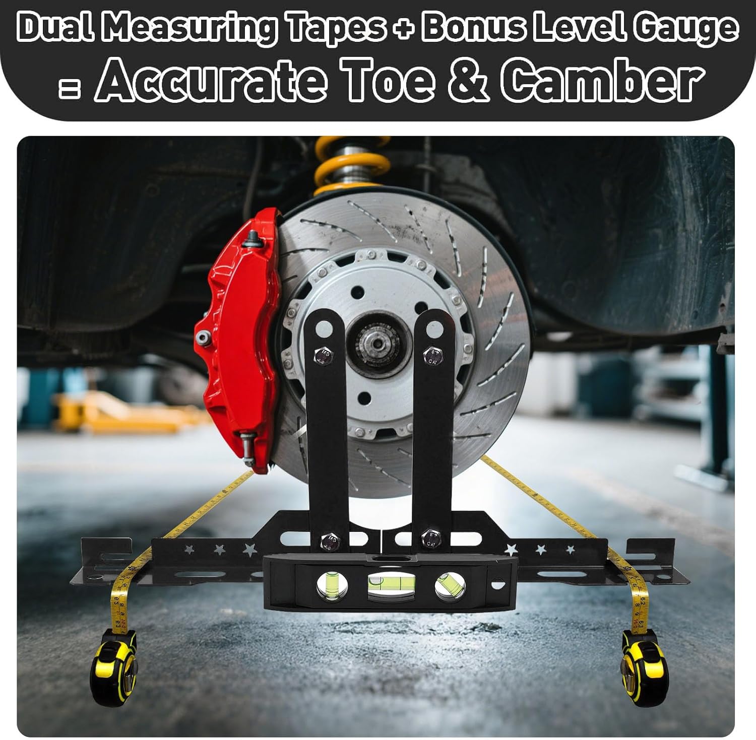 Wheel Alignment Tool Kit with 2 Measuring Tapes & Bubble Level Gauge, Heavy-Duty Toe Plates for Car SUV Truck, DIY Camber Toe Alignment Tool Automotive for Tire Maintenance(Black)