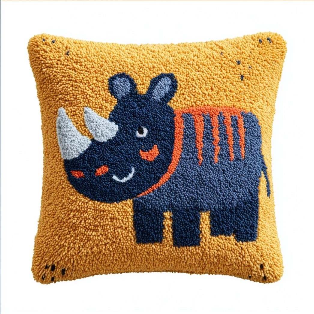 Taxpy Latch Hook Cushion Kit for Beginners Rhinoceros