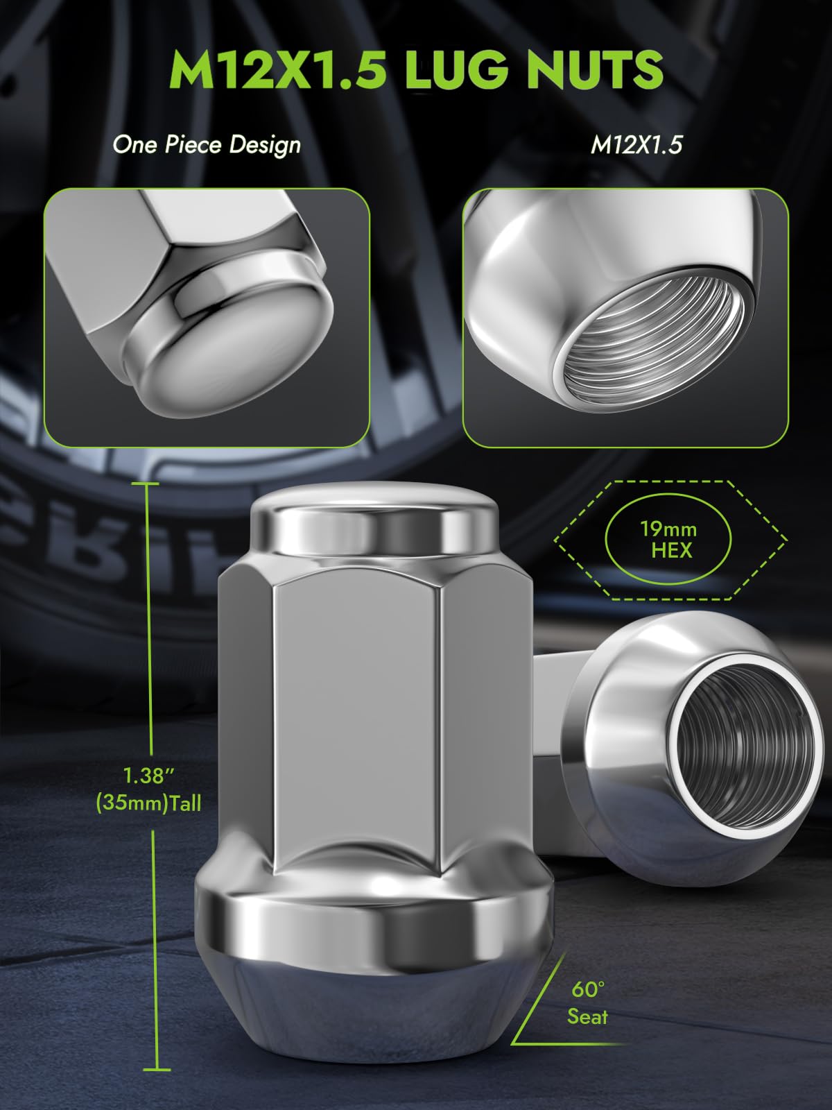 AUTOPTIM M12x1.5 Lug Nuts - Replacement for 2000-2018 Ford Focus, 2001-2023 Escape, 2006-2020 Fusion, 2011-2022 Mazda CX-5 Aftermarket Wheel, 2003-2021 Mazda 3, 3/4”19mm Hex 20PCS Chrome Short Nut