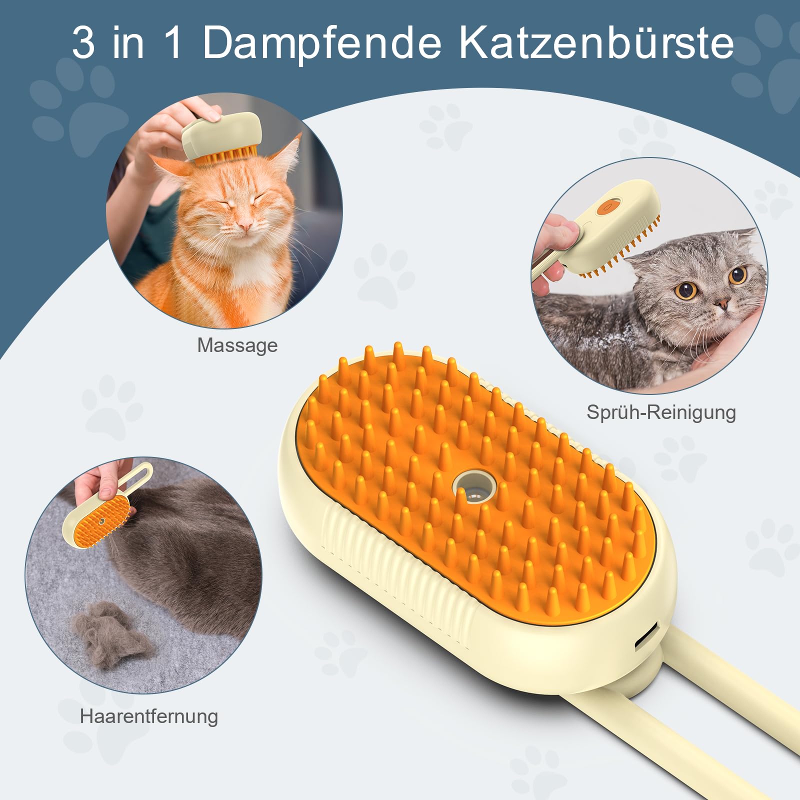 Szczotka parowa dla kotów, szczotka parowa 3 w 1, szczotka parowa dla kotów ze sprayem, szczotka do pielęgnacji kotów i psów