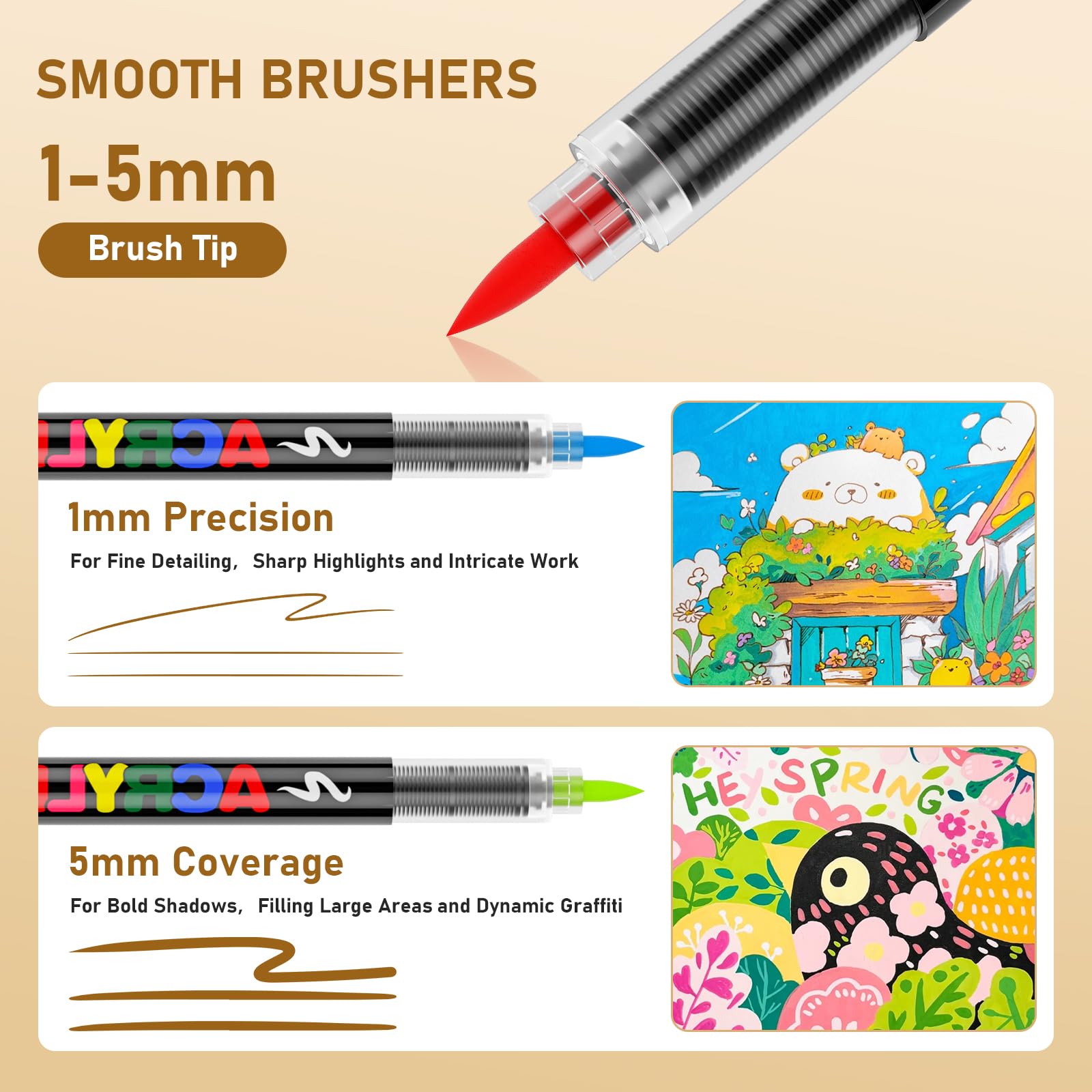 366 Couleurs Feutre Acrylique, Peinture Acrylique, Marqueur Acrylique à pointe pinceau de 1 à 5 mm pour Pierre, Tissu, Verre, Céramique, Toile, Papier, Bois, Oeuf et Décoration, Idée Cadeau - 4