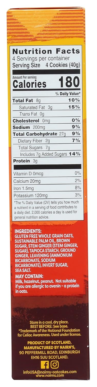 Nairn's Stem Ginger Oat Grahams Cookie, Gluten Free, 5.64 Ounces (Pack Of 6)