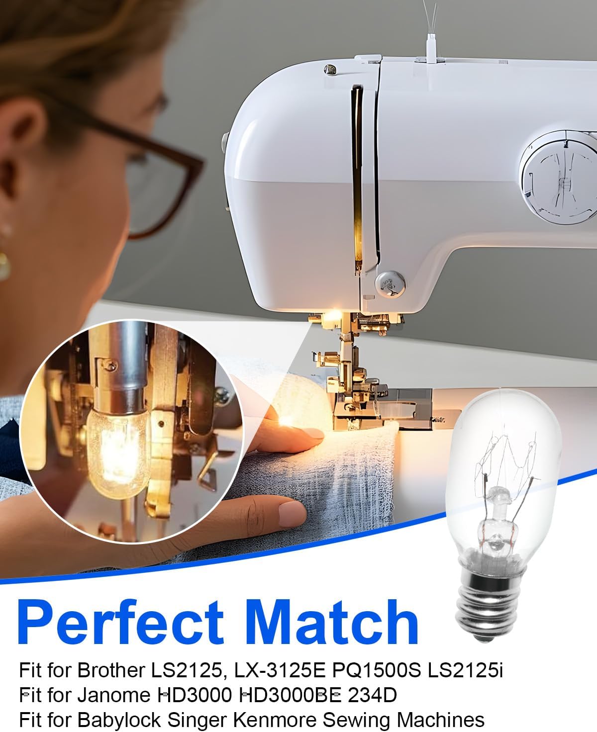 4 Pcs Sewing Machines Light Bulb Fit for Brother Janome Babylock Singer Kenmore Sewing Machines, Screw-in Light Bulb, 15W 120V #7SCW