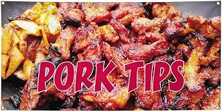 Vinyl Banner Multiple Sizes Pork Tips Outdoor Advertising Printing B Restaurant & Food Outdoor Weatherproof Industrial Yard Signs Yellow 4 Grommets 24x48Inches