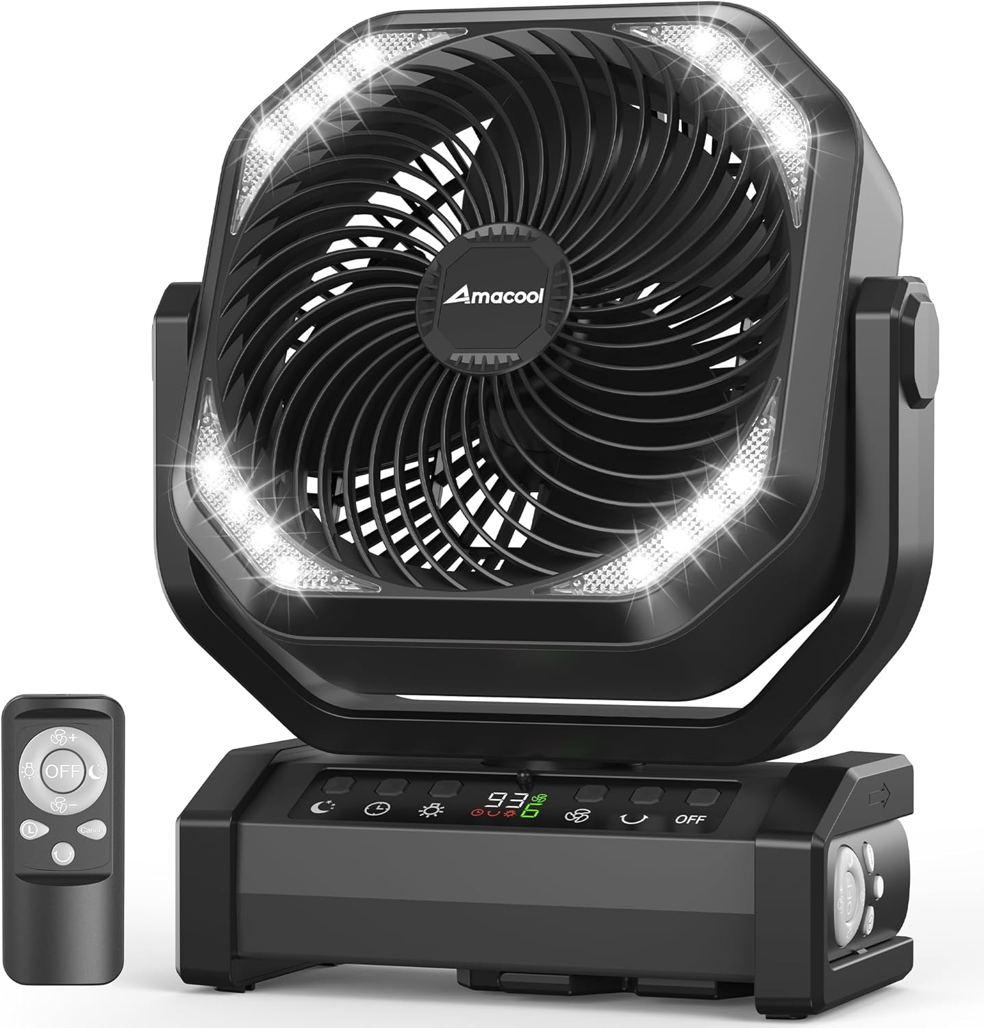 Camping Fan with Light 20000mAh Battery, 8 speeds, 270°pivot