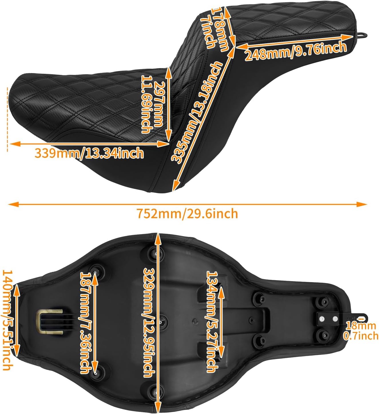 Motorcycles Two-Up Seat Front Rear Driver Passenger Cushion Seat Fit for Harley Low Rider FXLR FXLRS Sport Glide FLSB 2018-Up (Black Stitching)