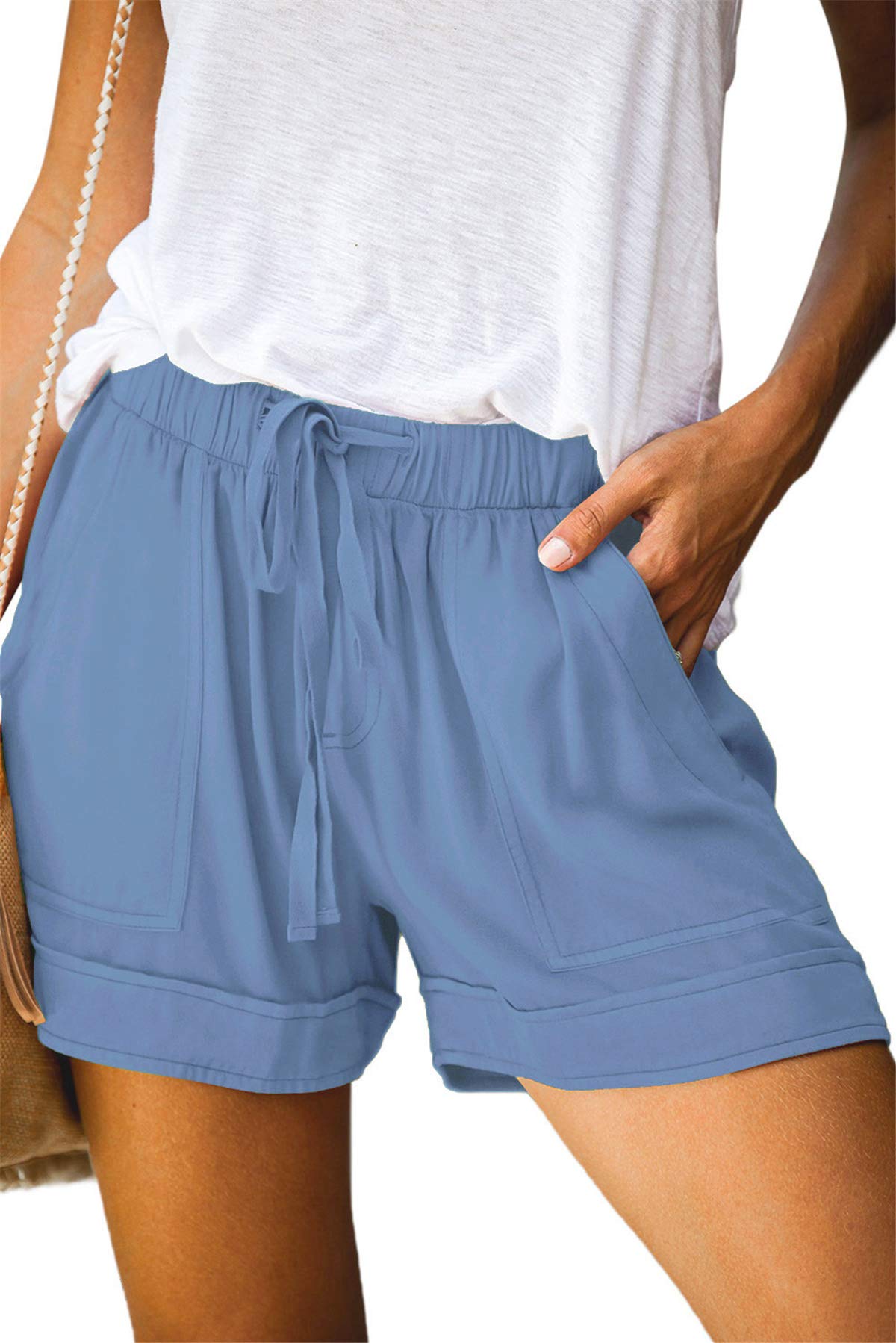 QUEEN PLUS Womens Casual Shorts Comfy Elastic Waist Drawstring Pocket Shorts Pants
