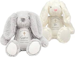 Personalised Christening Gift, Custom Baptism Gift, Bunny Rabbit Teddy Bear Soft Toy Plush, Christening Gift For Girls, Baby Keepsake, Christening Present, Baptism Present
