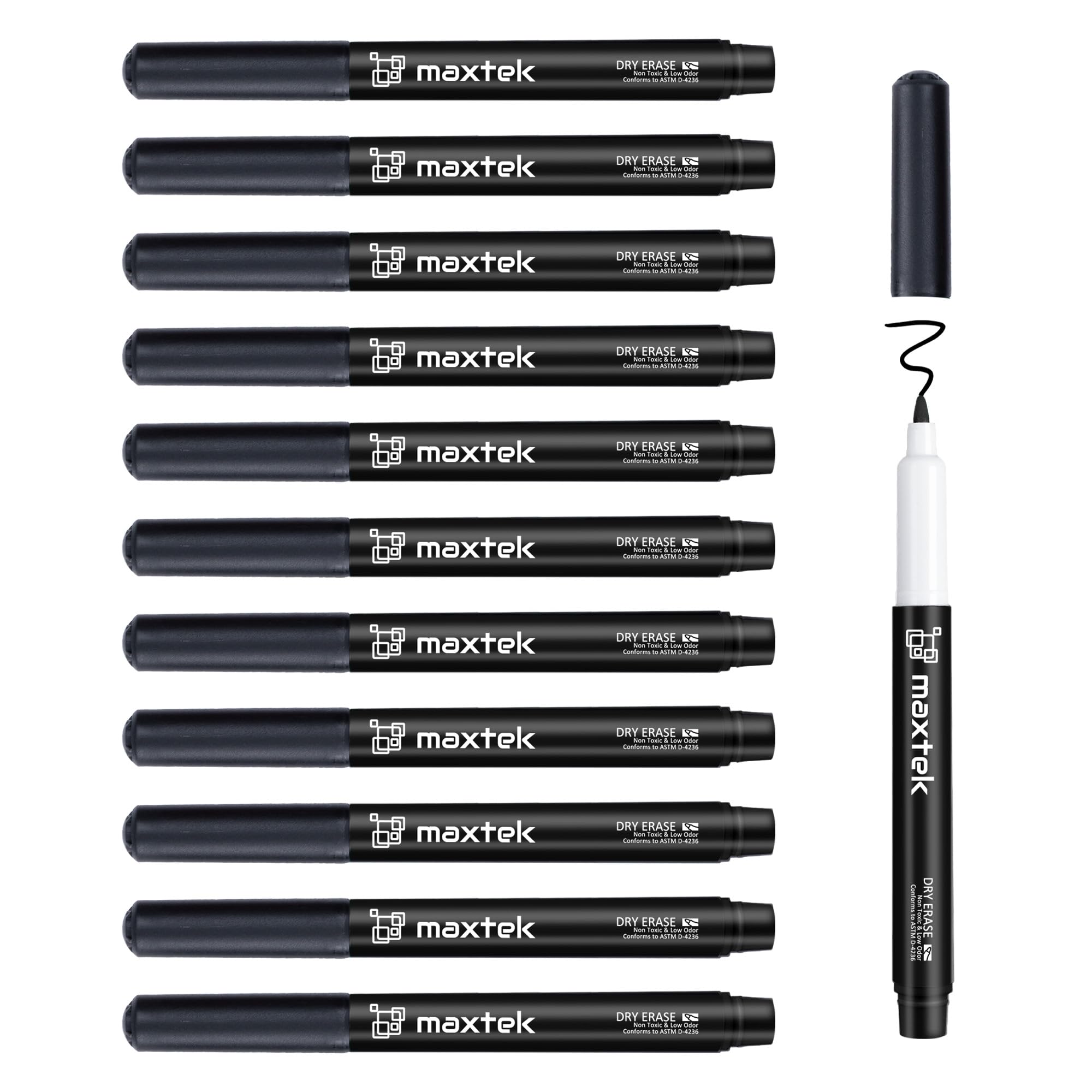 maxtek Black Dry Erase Markers Ultra Fine Tip, 0.7mm, Low Odor, Extra Fine Point Dry Erase Markers for Planning Whiteboard, Calendar Boards,