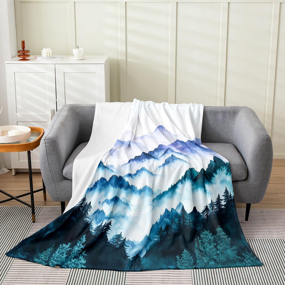 Castle Fairy Fog Tree Throw Blanket Boys Girls,Mysterious Mountain Fuzzy Blanket All Seasons Bedding Set,Misty Jungle Plants Plush Blanket Warm,Twin (60 x 80 Inches)