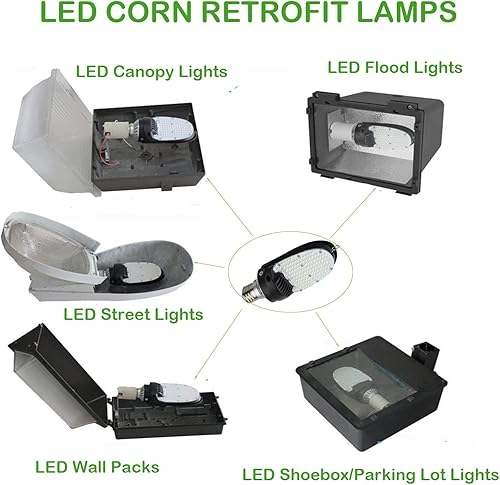 Miniatura 5 de Lámpara LED de maíz retrofit Shoebox, 54W LED Retrofi Kit E39 Base giratoria Mogul 5000K 7560LM, bombilla LED de paleta DLC aprobada por UL
