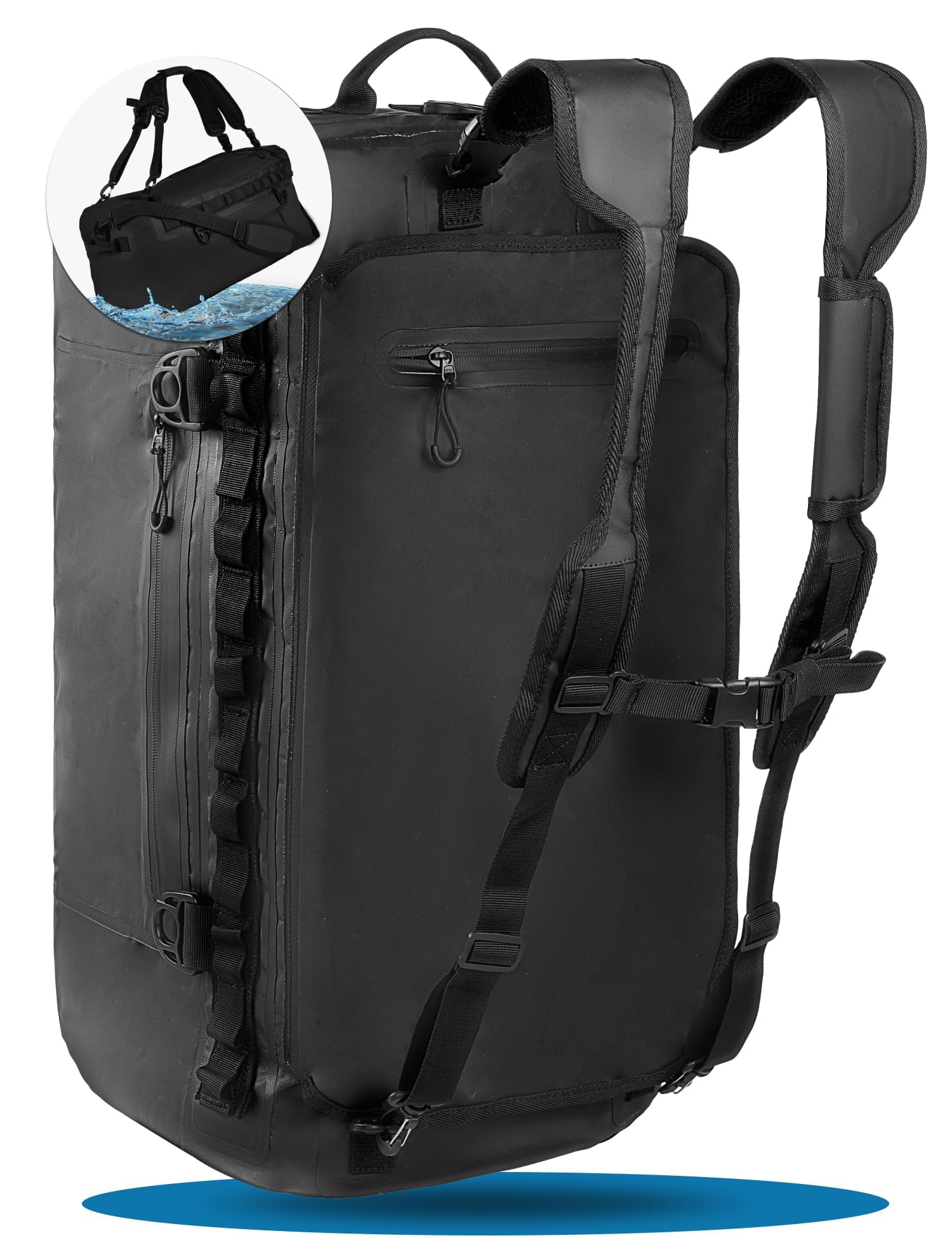STYNGARD Reisetasche wasserdicht mit Rucksackfunktion [60l] - Sporttasche mit Rucksackfunktion wasserdichtes Material - 3in1 Duffle Bag 60l als Segeltasche und Seesack - Modell Hamburg (Schwarz, 60L)