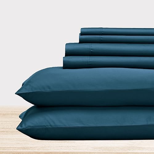 California Design Den 6-Pc Full Size Sheet Set with 4 Pillowcases - 400 Thread Count 100% Cotton Sheets, Cooling Sateen Weave, Luxury Deep Pocket Bedsheets Set - Peacock Blue
