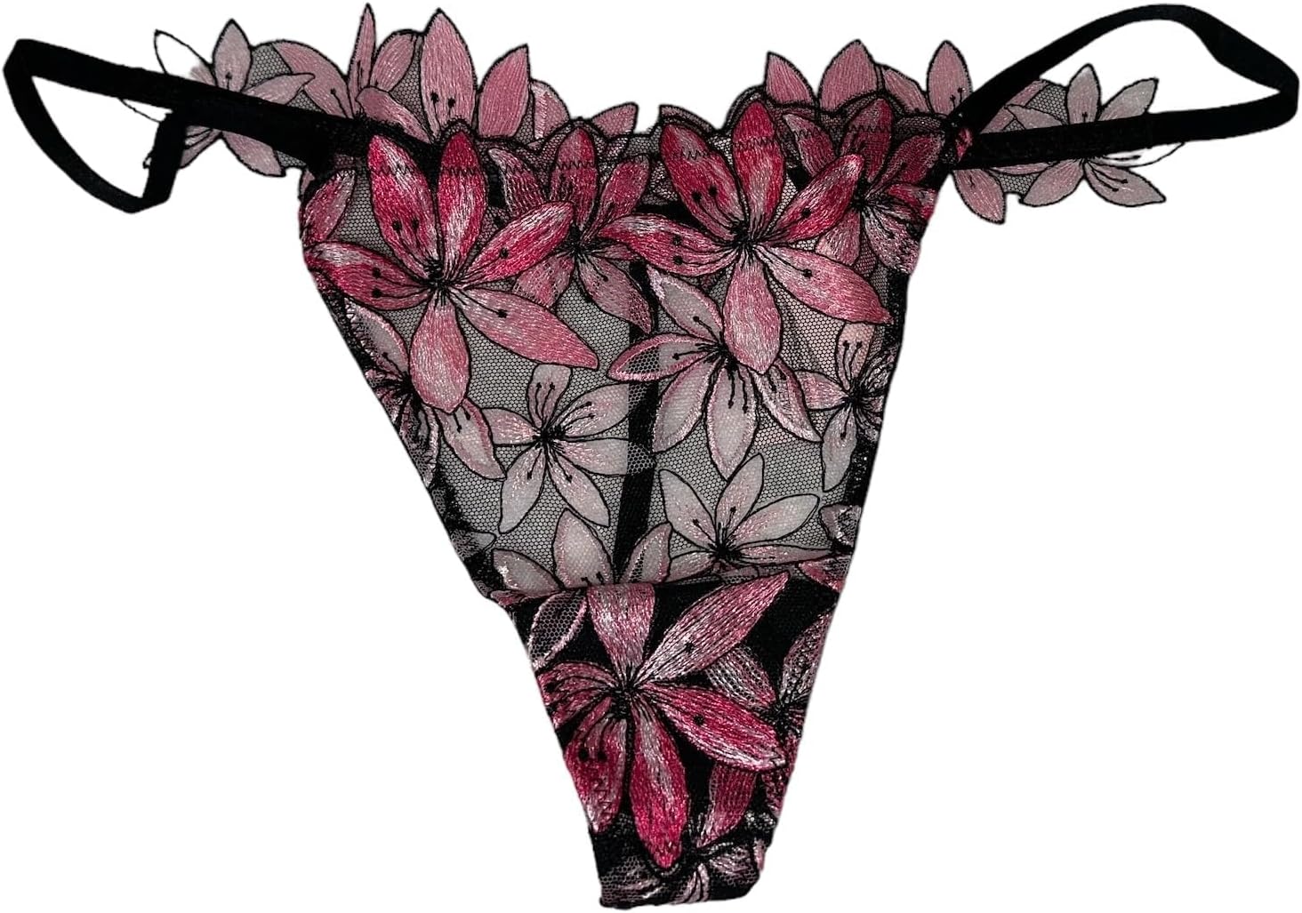 Ziggy Glam Floral Embroidery V-String Panty Color Pink New